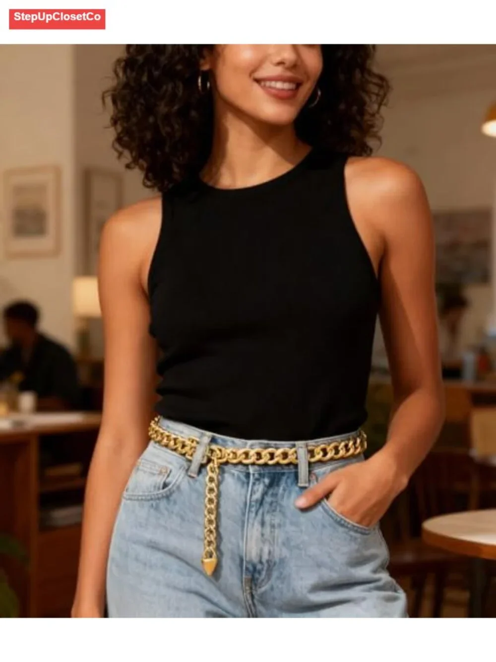 Gold Chain Waist Belt with Lobster Clasp - Adjustable 41.5 inches, Alloy Metal
